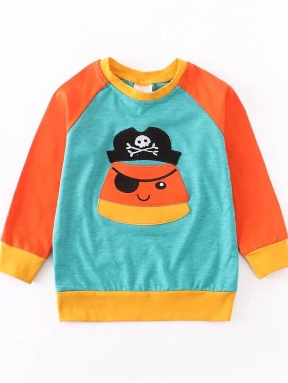 Kids Pirate Candy Corn Long-Sleeve Top - Teal & Orange